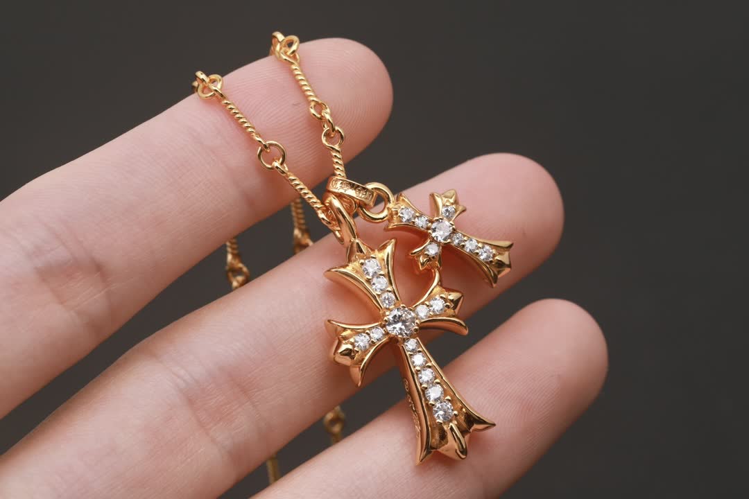 Chrome Hearts Gold Cross Pendant with Diamonds